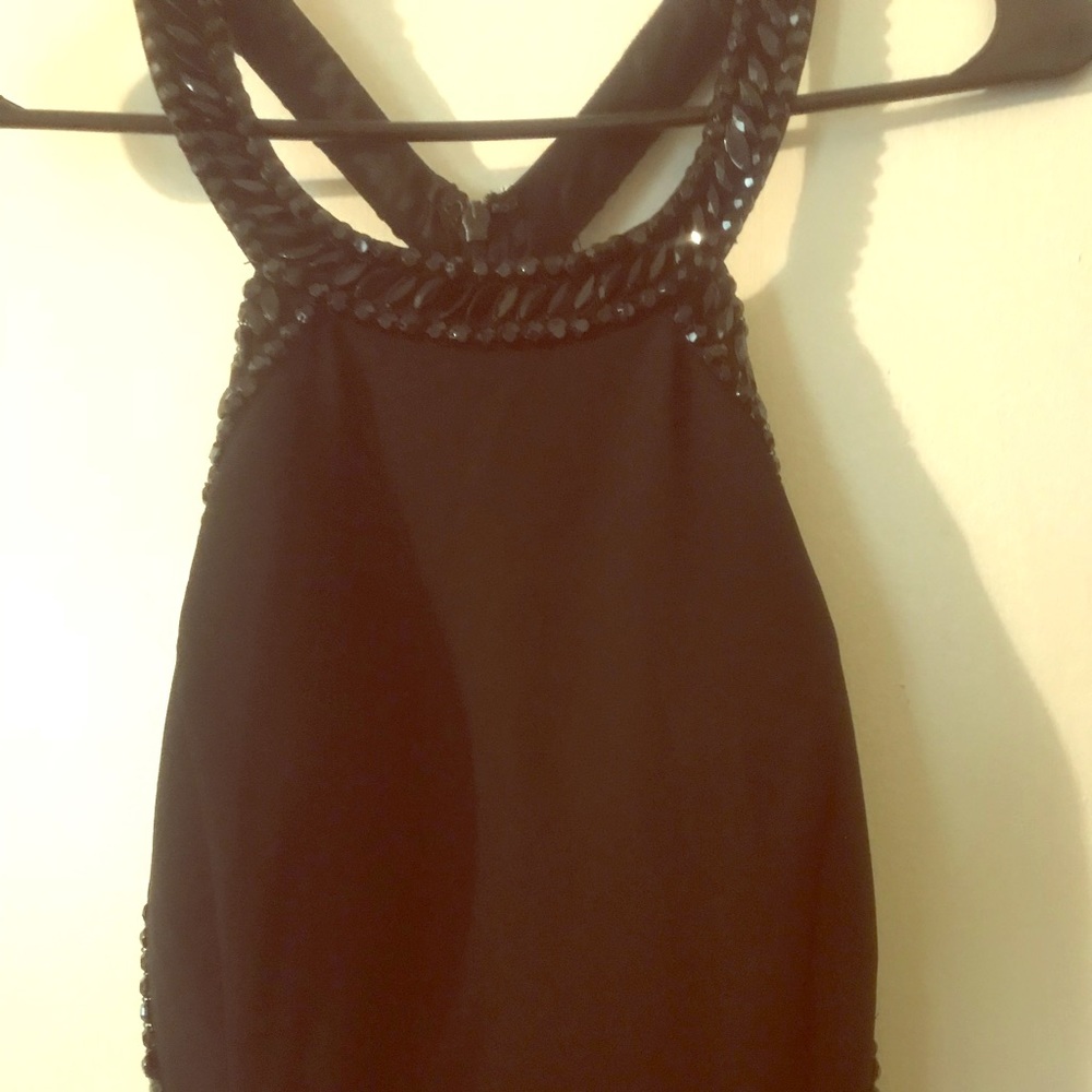Black halter formal dress with jewels